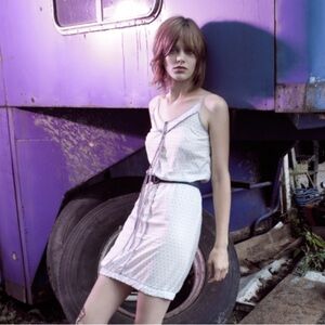 Eve Gravel Jude Silk Blend Heart Pattern Spaghetti Strap Mini Dress Tunic Size L